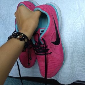Pink and Teal Flex Experience Run 2 Tennis Shoes